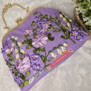 High quality handmade clutch bag - Ribbon embroidered - Medium size - Unique